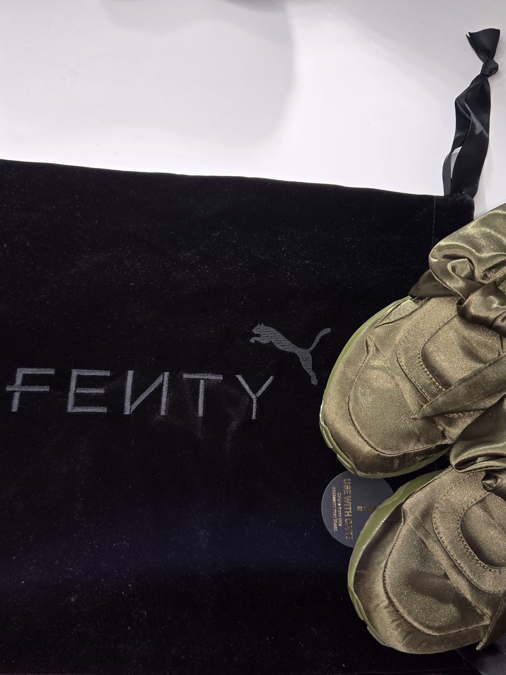 Puma Fenty By Rihanna Olive Green Satin Athletic Sneakers